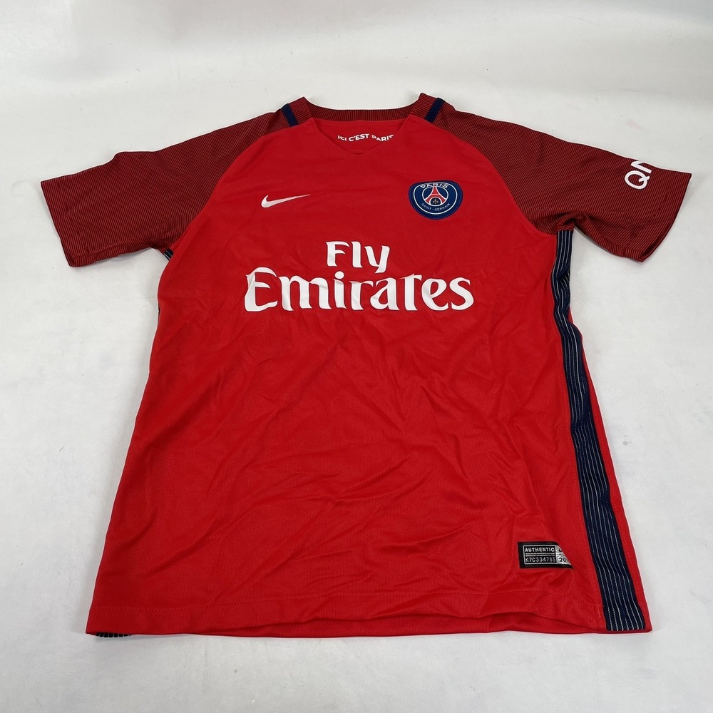 Nike Dri Fit Paris Saint Germain Fly Emirates‎ Short Sleeve Jersey Youth L Red